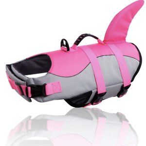 Pink Shark Dog Life Jacket Safety Vest Adjustable Preserver with High Buoyancy
